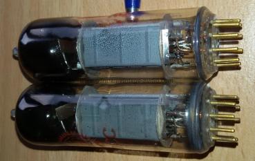 Matched pair Philips / Valvo E80CC, pinched waist, D-foil getter, wk2