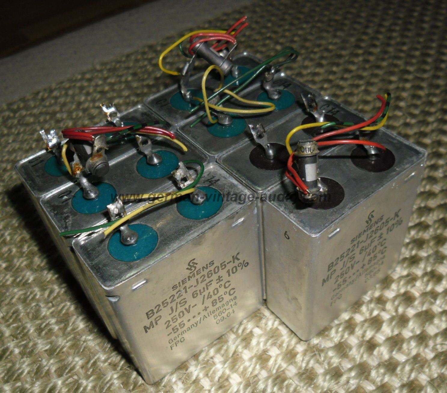 Two vintage Siemens PIO capacitors 0.205 uF 50V Klangfilm tube audio 